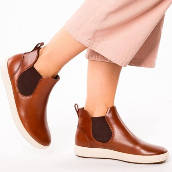 Ecco Soft 7 Chelsea Booties Leather Boots Cognac Size 40 US 9 - 9.5 NEW - Picture 1 of 8